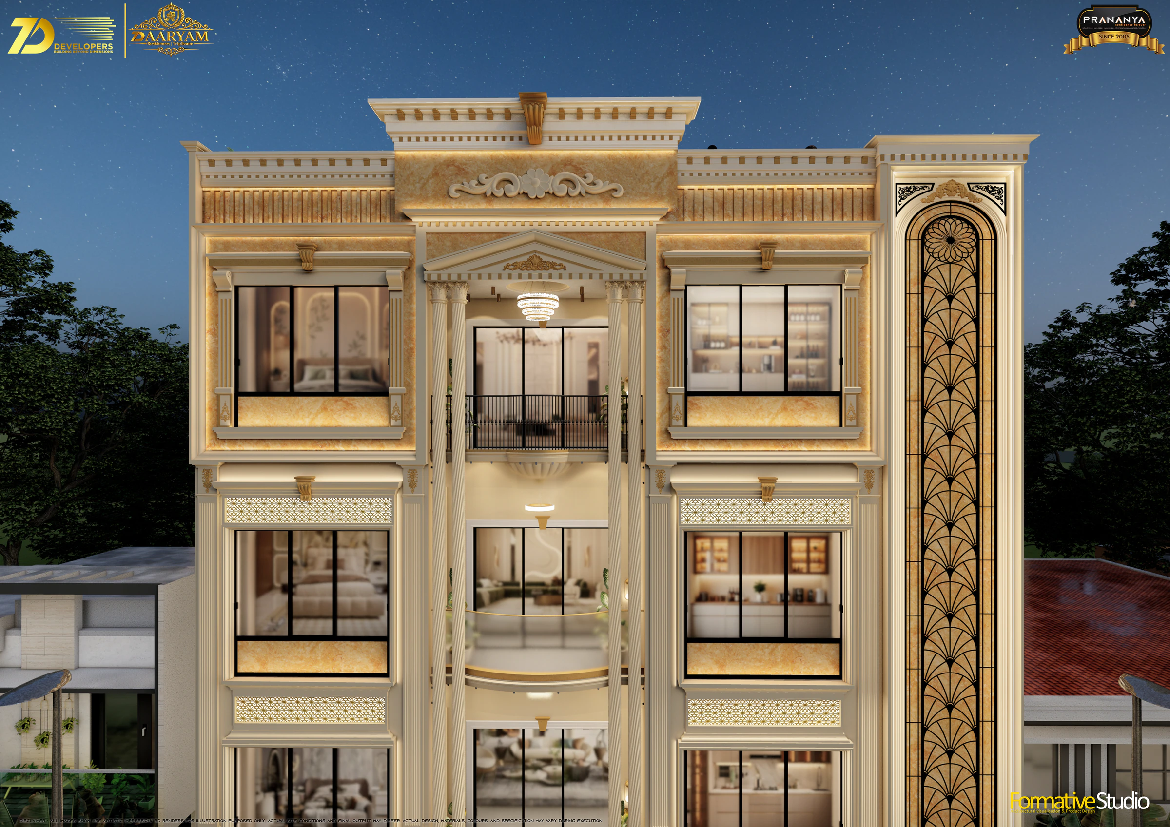 Upper facade detail for 7D AARYAM