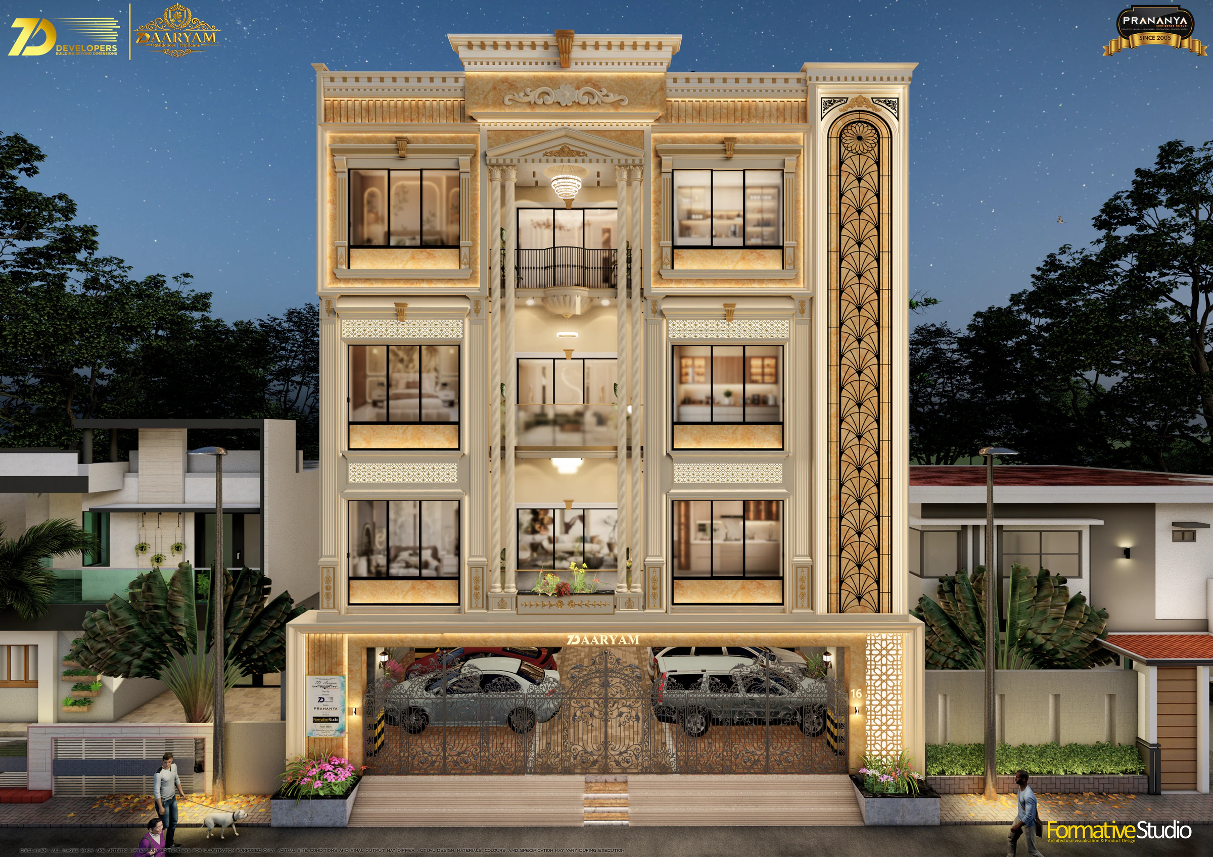 Complete front elevation for 7D AARYAM