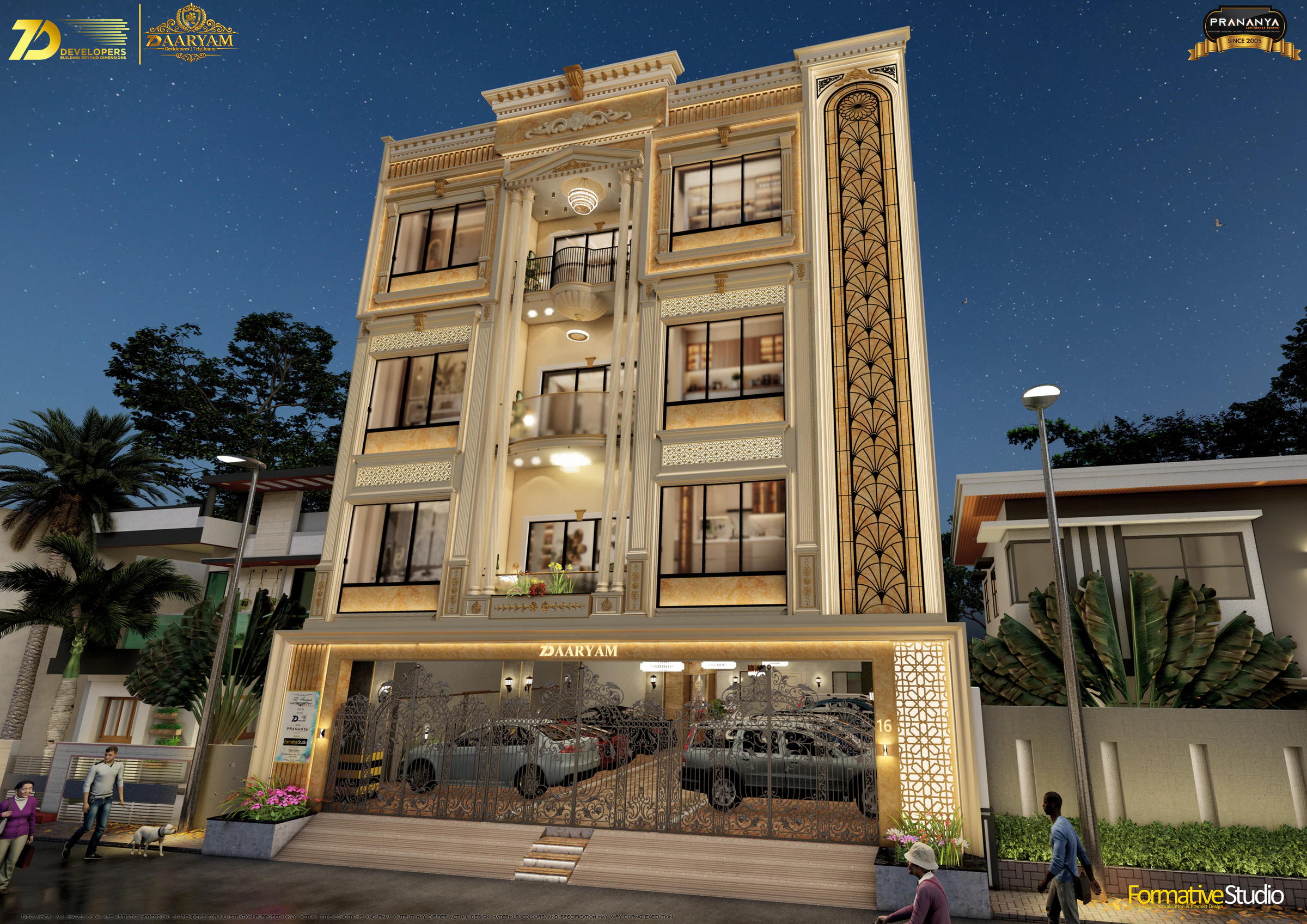 Low-angle elevation perspective for 7D AARYAM