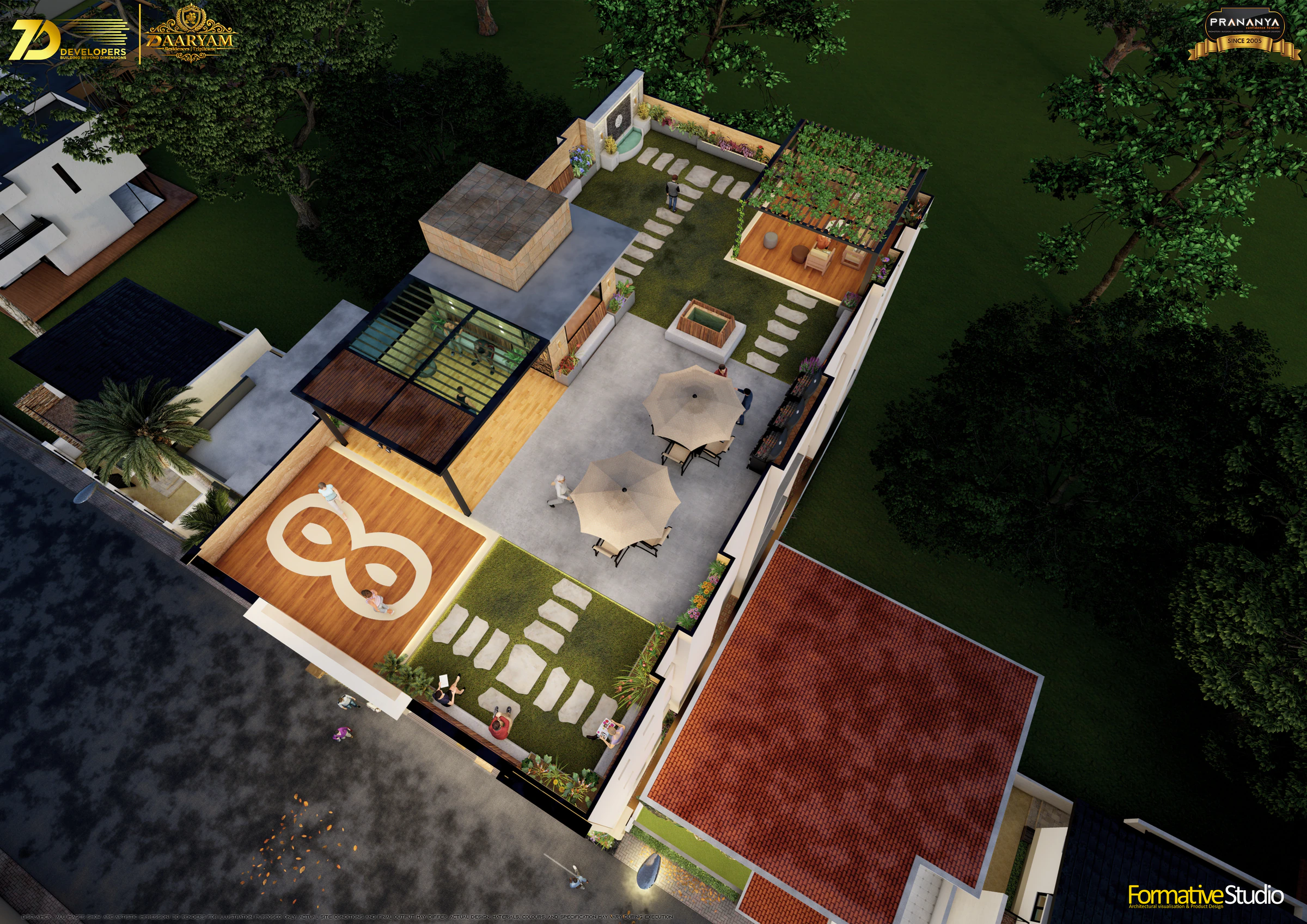 Aerial rooftop amenity plan for 7D AARYAM