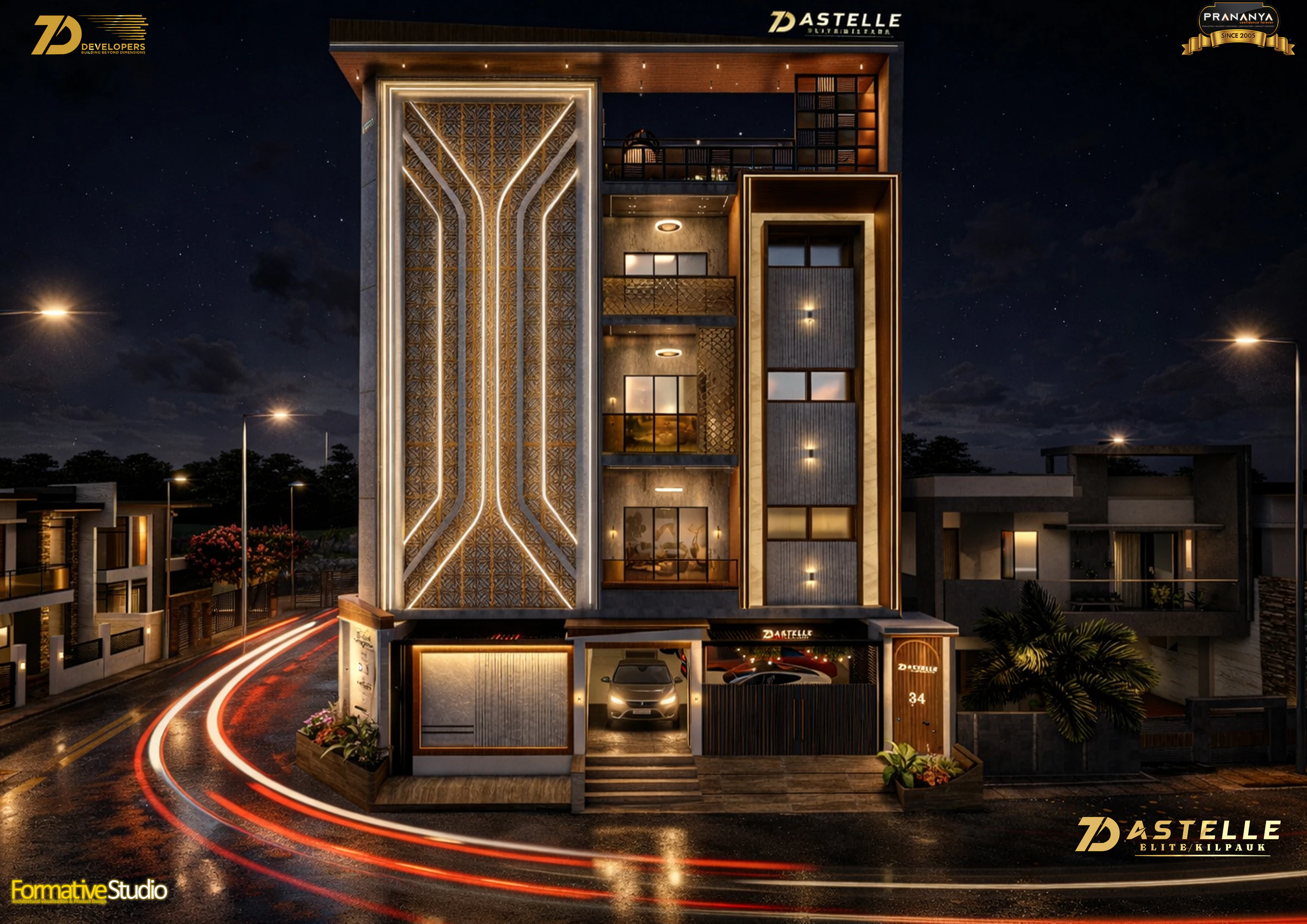 Illuminated night frontage for 7D Astelle