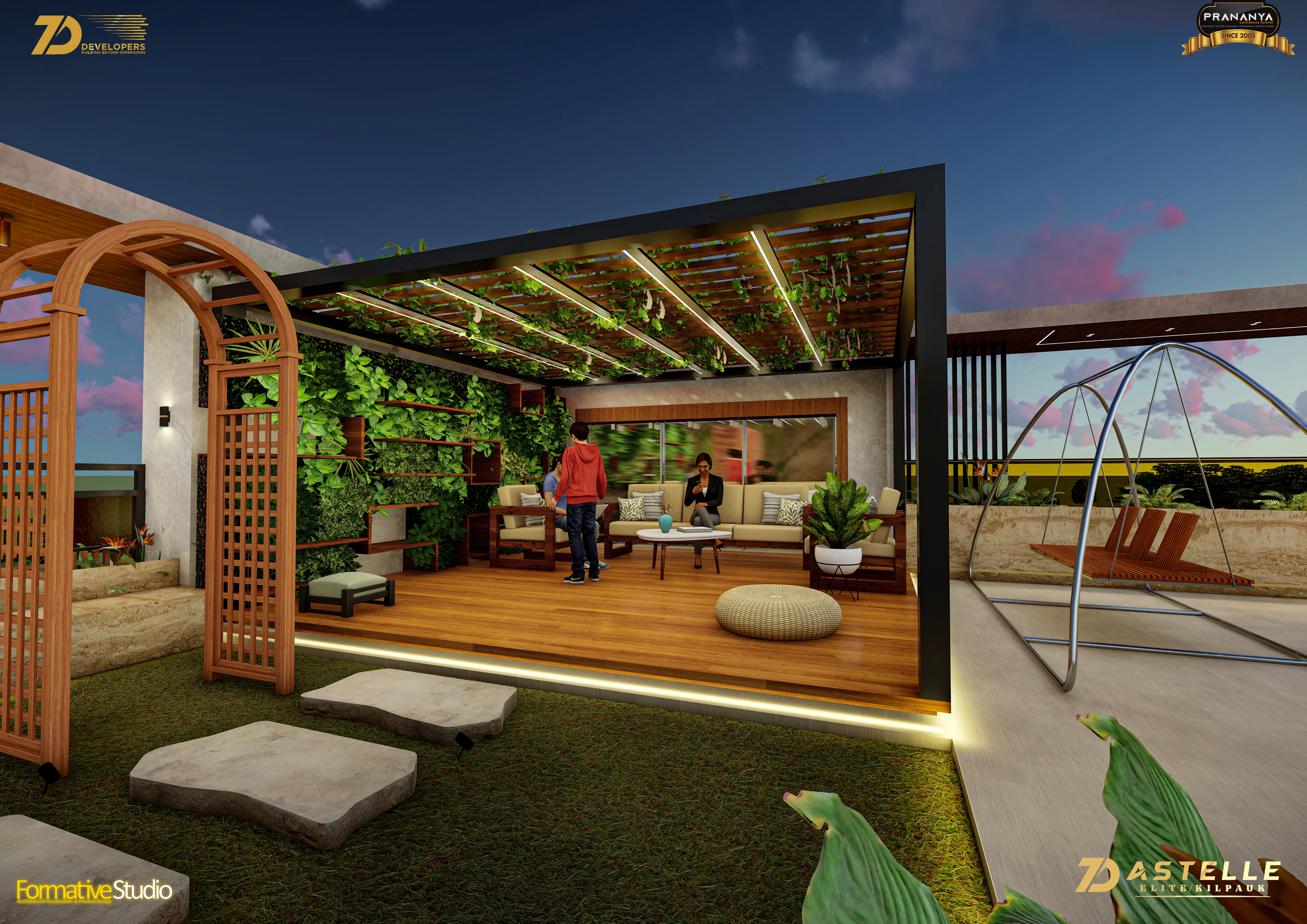 Landscaped rooftop lounge for 7D Astelle